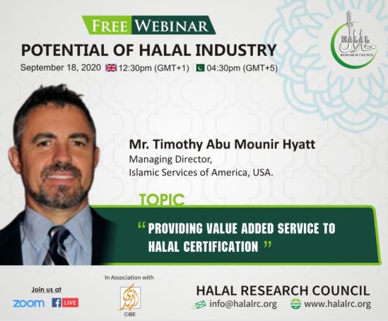 ISA MD will be presenting at Halal Research Council's "Potential of Halal Industry" webinar on Friday Sept 18