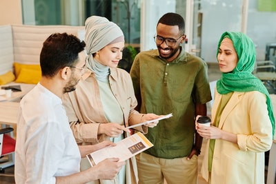 Muslim family making purchasing decisions.