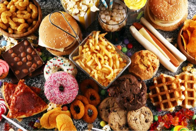 A variety of junk food items.