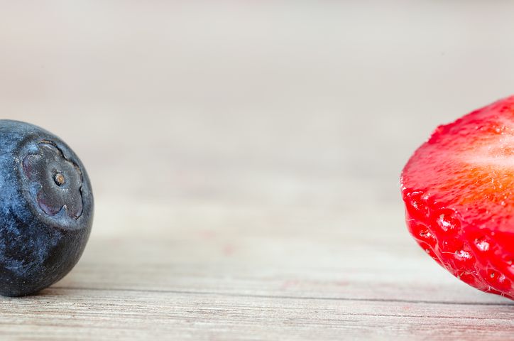 Blueberry on the left, strawberry on the right