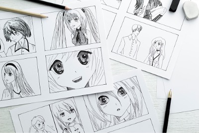 Drawings of anime characters.