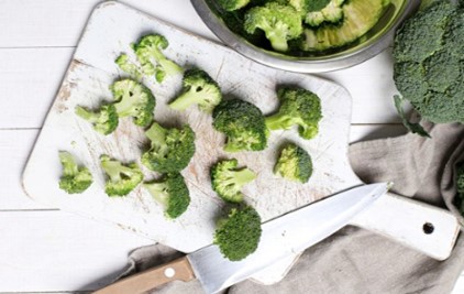 Chop Halal broccoli.
