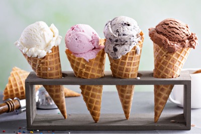 Various ice cream flavors.