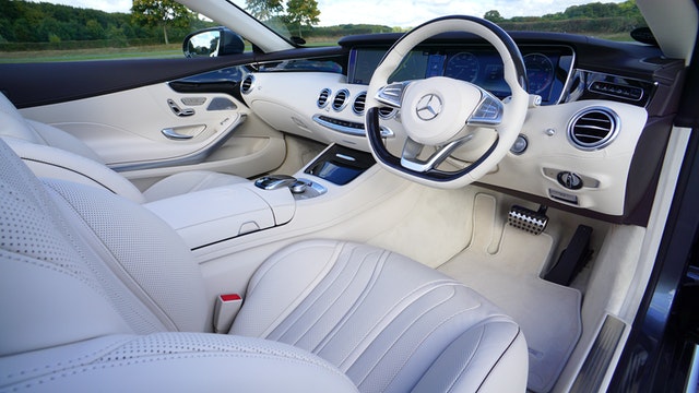 White Mercedes Benz interior design.