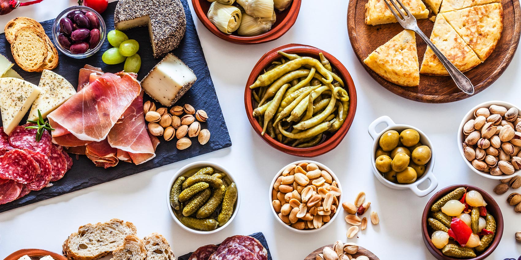 A top down view of food on a table