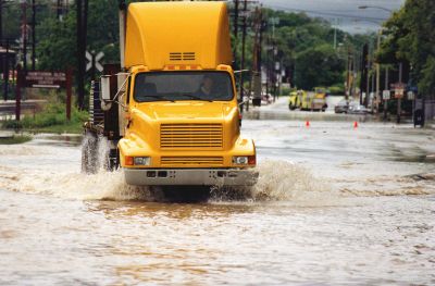 Truck stuck in flood.