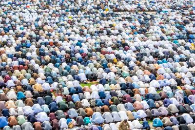 Muslims praying together.